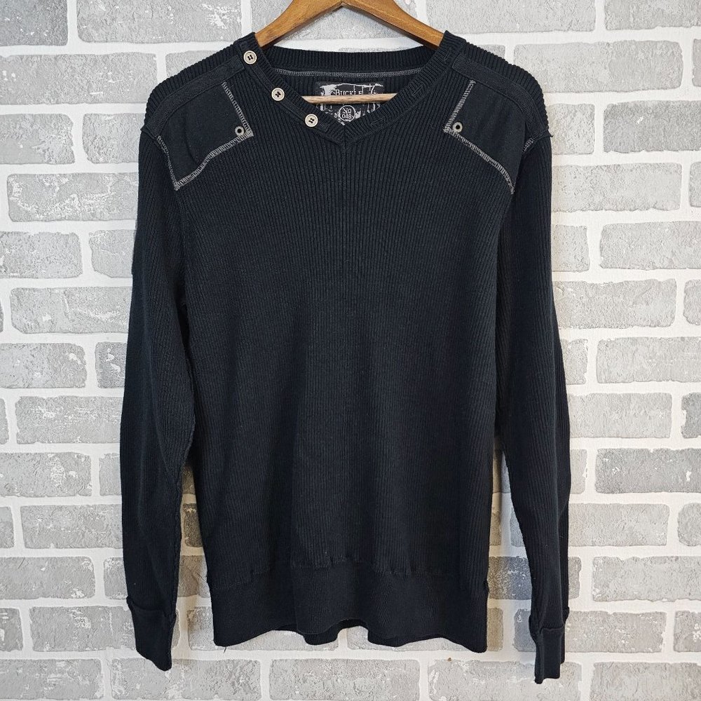 Buckle Black Long Sleeve Shirt with Button Detail
